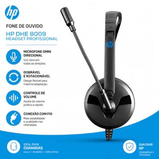 Headset Fone de Ouvido com Microfone DHE 8009 HP Original com Fio Ideal para Trabalho Games Call Center Chamadas