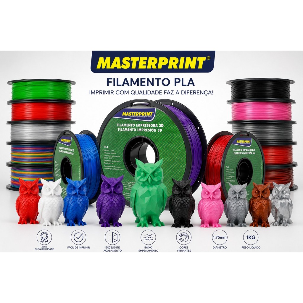 Filamento PLA Masterprint 1,75mm 1KG Diversas Cores Impressora 3D Alta ...