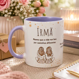 Caneca presente Com Mensagem para Irmã com Tag e Caixa Personalizada