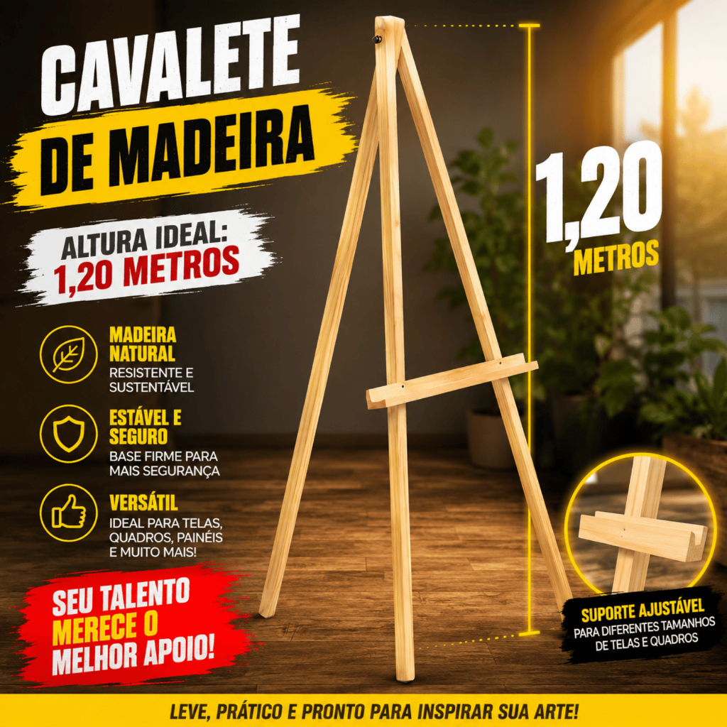 Cavalete Tripé Madeira Natural 1,20m Decorativo Para Painéis