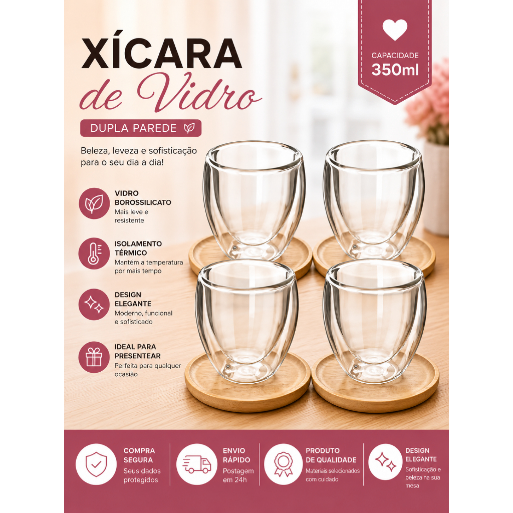Café Expresso Kit Jogo Xicara 100ml Chá Copos Dupla Camada Gourmet