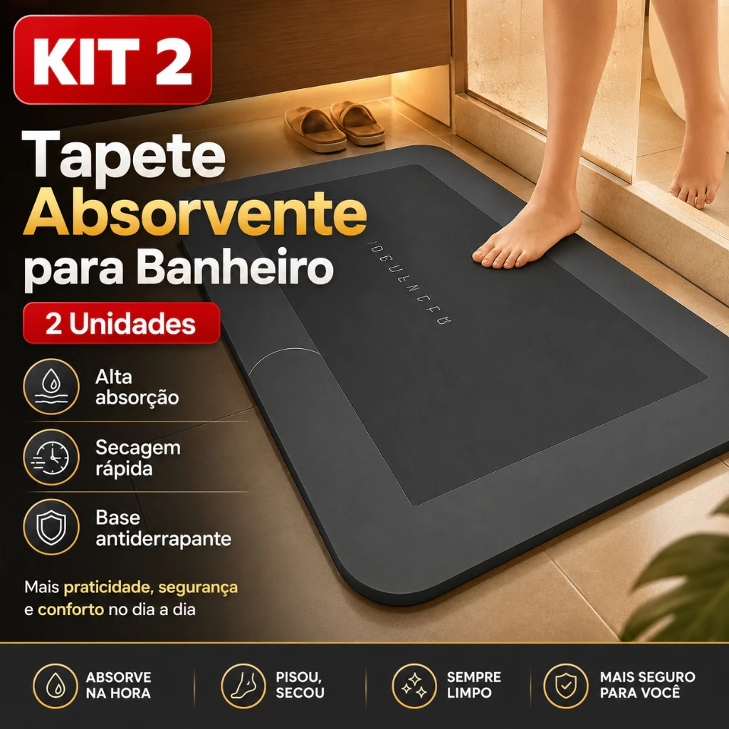 Tapete Mágico de Banheiro Super Absorvente Antiderrapante Secagem Rápida 40x60cm