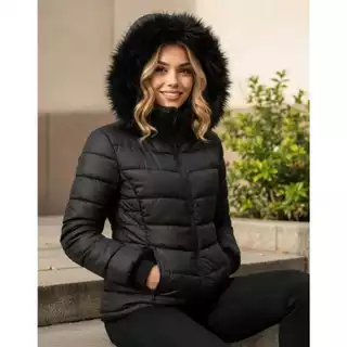 Jaqueta Feminina Bobojaco Com Capuz Nylon Peluciada