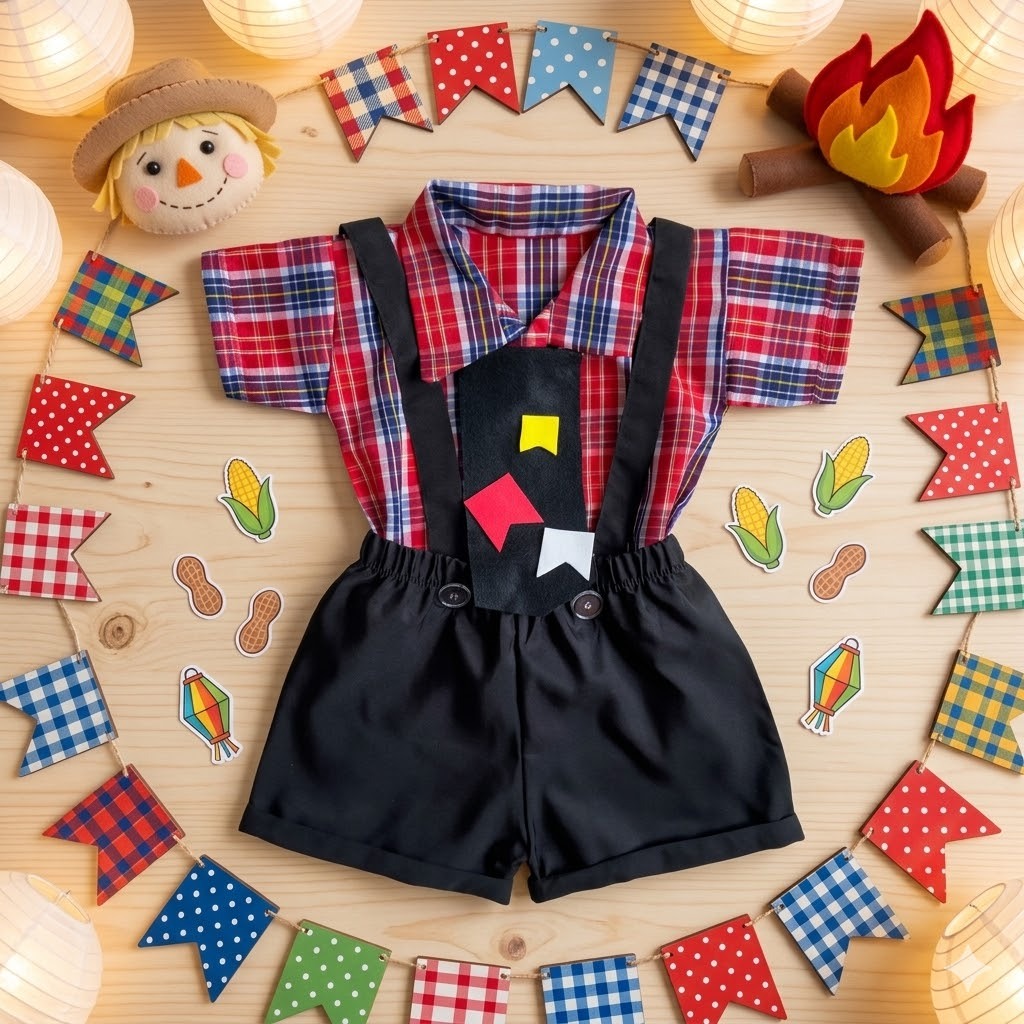Roupa Festa Junina Quadrinha Xadrez Conjunto Infantil | Shopee Brasil