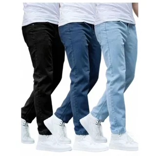 Kit com 3,2 e 1 Calça Jeans Masculina Premium Skinny Corte tradicional Basico com Lycra Lavagem Clara Escura ou Preta