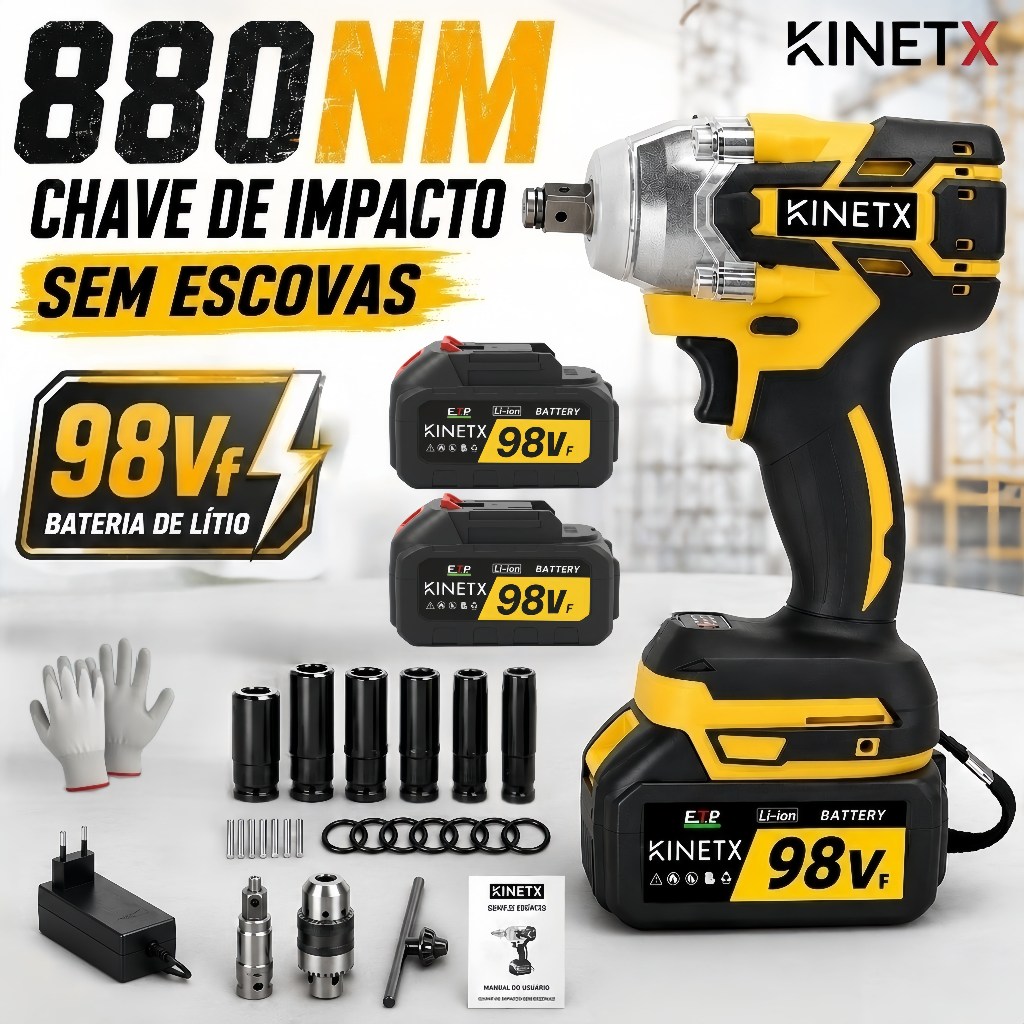 880Nm KINETX 98Vf/68Vf Motor Brushless Chave de Impacto e