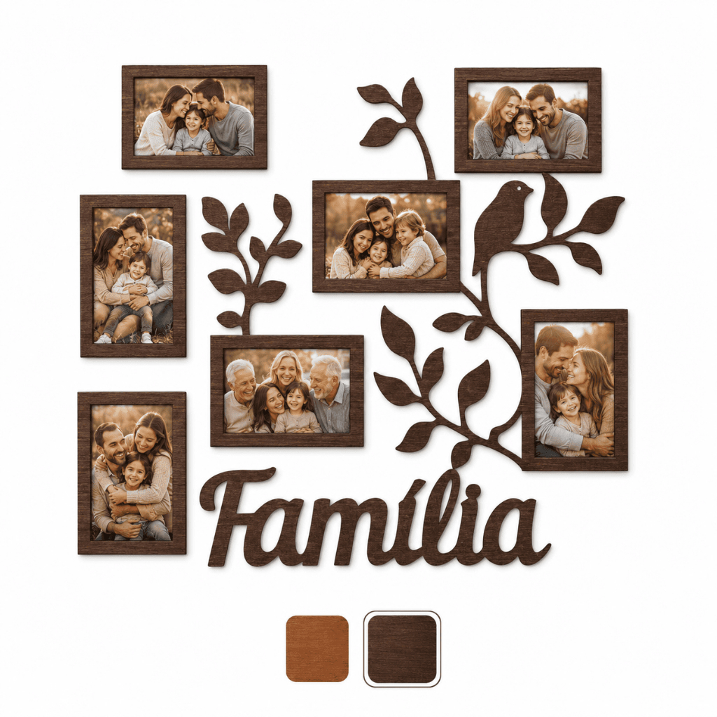 Porta-retrato família com galhos (7 fotos)