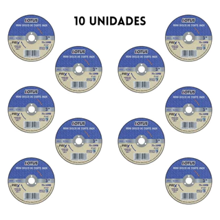 Kit 10 Mini Disco Corte Inox Metal 75mm 3 Polegadas 10mm Mini Esmerilhadeira - Lotus 1241
