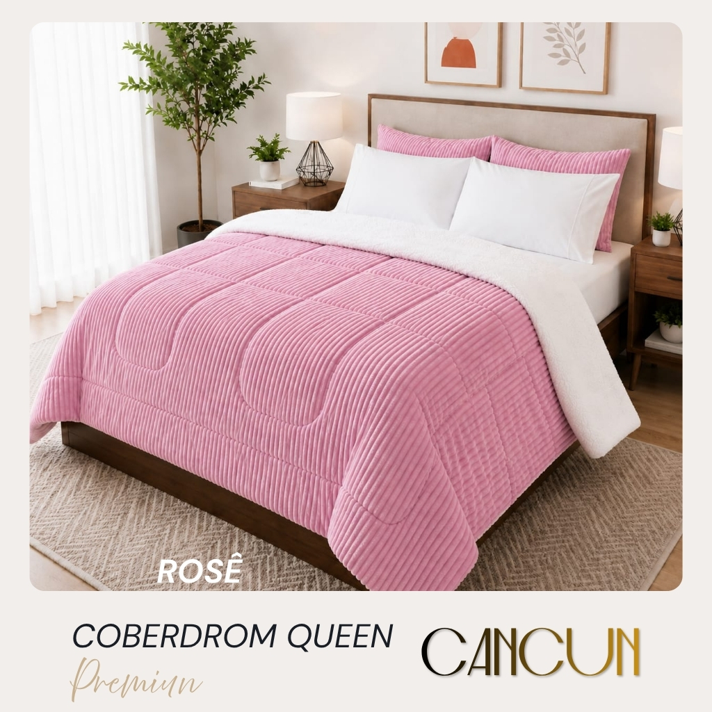 Coberdrom Casal Queen Sherpa Cancun Dupla Face Canelado 2,40m x 2