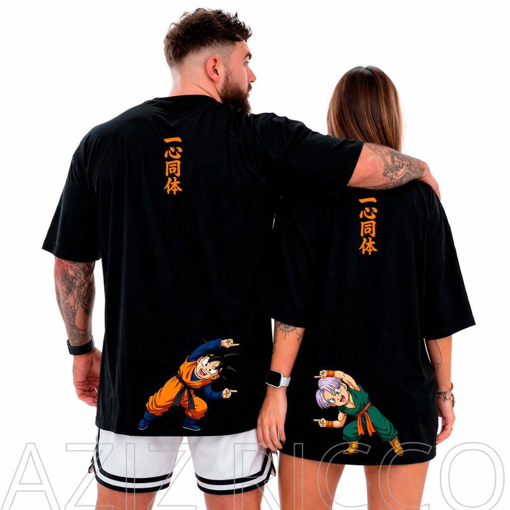 Kit 2 Casal Camiseta Oversized Goten Trunks t-shirt Fusão 100