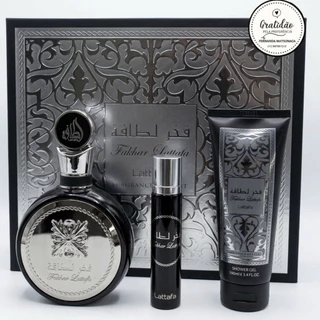 Árabe Lattafa Kit GiftSet Fakhar Black 3 em 1 – A Experiência Completa para o Homem Sofisticado