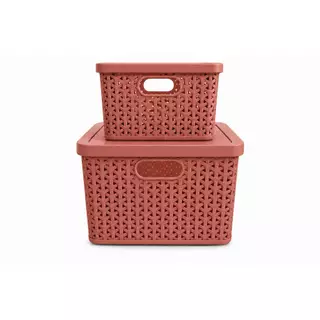 Kit Caixa Organizadora Hatan com Tampa 7,5 Litros + 3,5 Litros Organizador Multiuso Banheiro Cozinha Guarda-Roupa