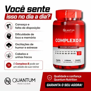 Complexo B - Vitaminas B12 B7 B6 B1 B2 B3 B5 B9 Suplemento Alimentar Quantum Nutrition