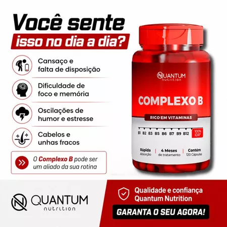 Complexo B Vitaminas B12 B1 B2 B3 B5 B6 B9 Suplemento Alimentar Quantum Nutrition