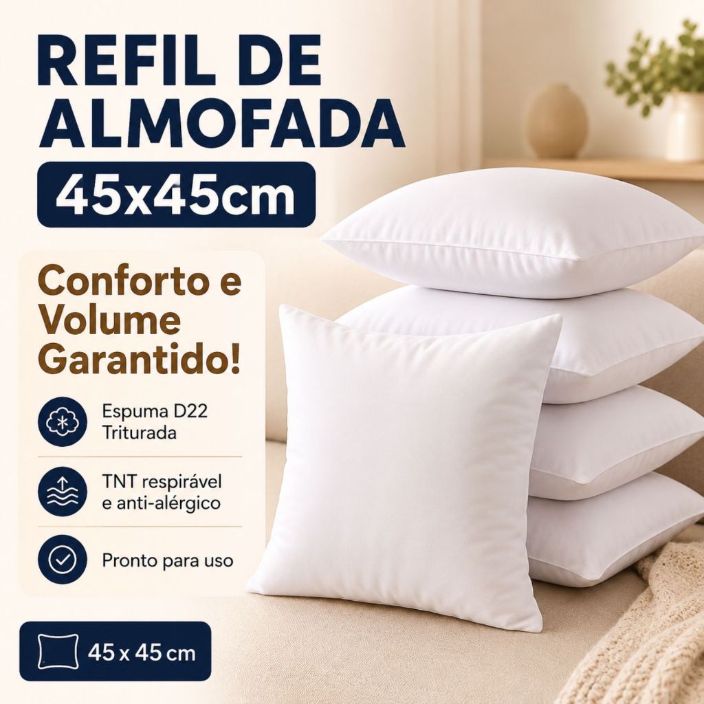 Kit 6 Almofadas 45cm x 45cm de Espuma Extra Macio