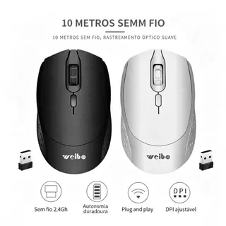 Mouse Sem Fio 2.4G Alcance 10m DPI Ajustável Plug and Play Ergonômico para Notebook PC Escritório Casa — Acompanha Mouse
