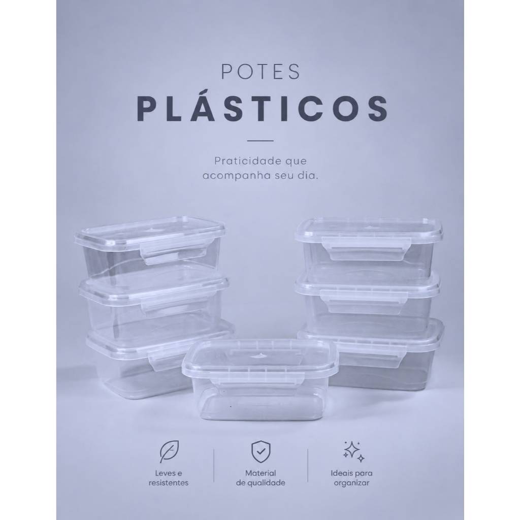 Kit até 30 Marmitas Potes 800ml com Travas Laterais BPA FREE - Alimentos organizadores de congelador PLASTICOS