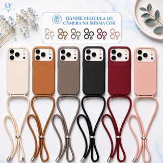 Capa Capinha com Cordão para iPhone 17 17 Air 16 16E/17E 15 14 13 12 11 Pro Max TPU Aveludada