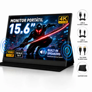 Portable Monitor 15.6 inch FHD IPS 1080P 4k Screen Type-C HDMI Plug and Play for Laptop PC Phone Mac