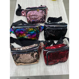 Pochete Bolsa Cintura Lantejoulas Brilhante Feminina Festa Balada