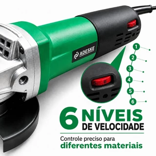 Esmerilhadeira Angular 6 Velocidades ADESKE Kit Completo Corte Desbaste Remoção de Ferrugem Com Fio