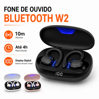 Fone de Ouvido Bluetooth TWS W2 5.3 com Gancho, Display Digital, 4h de Uso e Alcance 10 m