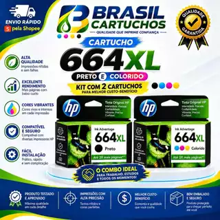 Cartucho HP 664XL Remanufaturado Preto + Colorido 18ml Alto Rendimento e Impressões de Alta Qualidade Compatível
