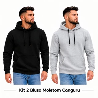 kit 2 Blusa Moletom Canguru Algodão Premium Felpado Blusa Masculina Liso Agasalho Unissex Abrigo Blusa Frio Kit 2 peças