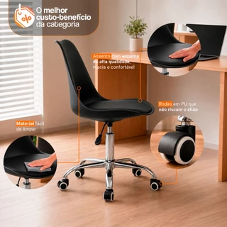 Cadeira de Escritório Office Saarinen Giratória com Base Cromada e Rodízio com Ajuste de Altura para Home Office