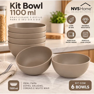 Kit 6 Cumbucas Bowl Plástico 1100 ML - BPA FREE - Resistente Microondas Lava-Louças Reutilizável