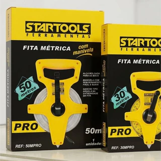 Trena Fita Métrica 50m com manivela - Trena profissional Fibra de vidro - 30m e 50m - Startools