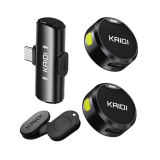 Microfone Lapela Sem Fio Duplo Kaidi Profissional Portátil Imã Redondo Anti Ruído Tipo C Gravação Celular