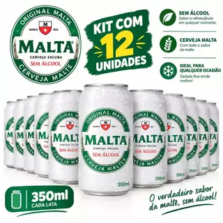12 Cerveja Preta Doce Sem Alcool Zero Malta Lata 350ml Malzebier