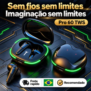 fone de ouvido bluetooth sem fio Pro 60 TWS Sem Fio V5.1 Estéreo 9D Grave Potente com Microfone