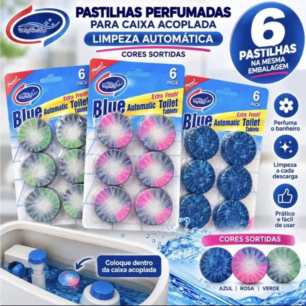 Kit 6 Pastilhas Sanitárias para Vaso Sanitário, Limpeza Automática ...