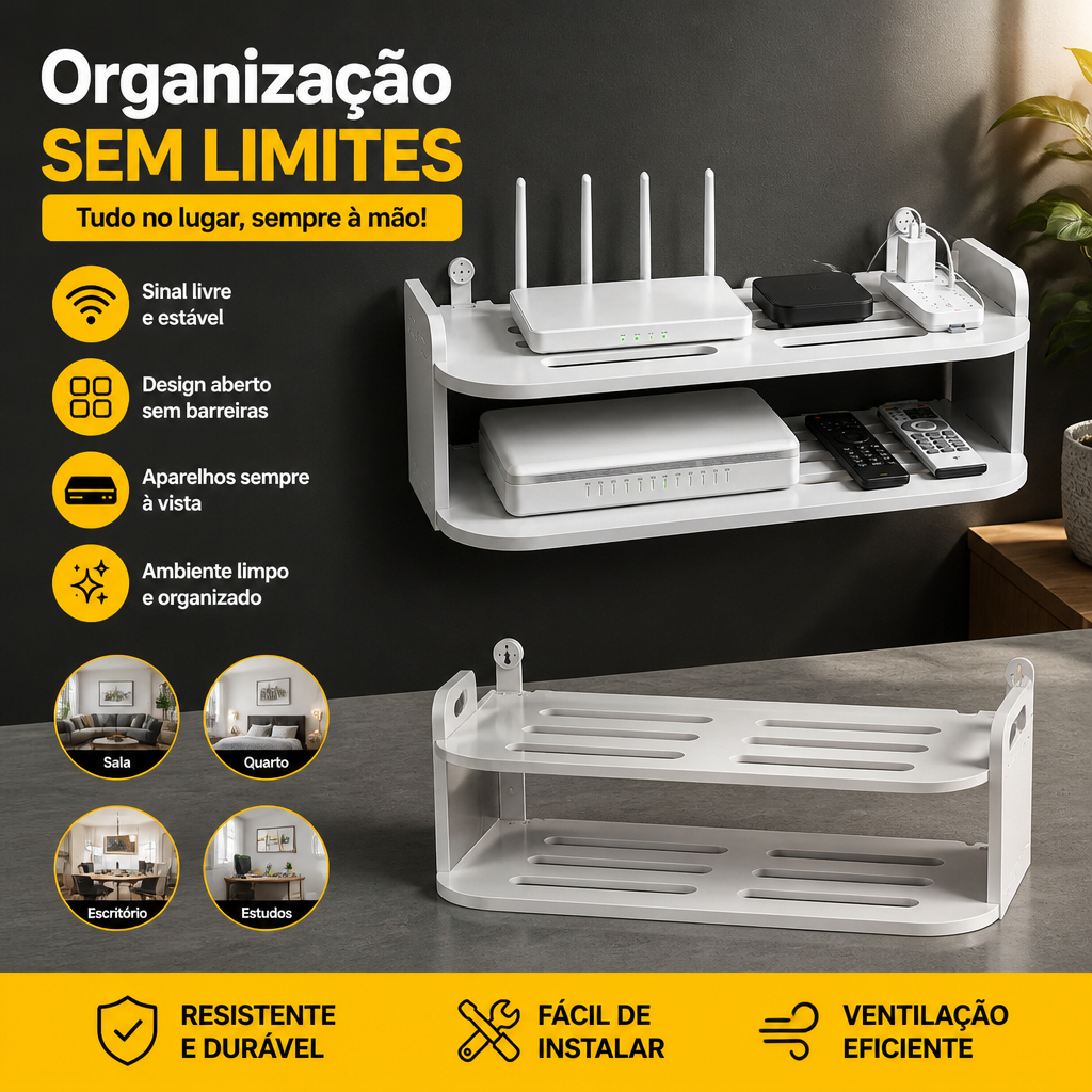 【MDF Durável】Prateleira para Roteador 2 Níveis Ventilada até 15kg para Roteador WiFi TV Box Projetor Video Game Estante