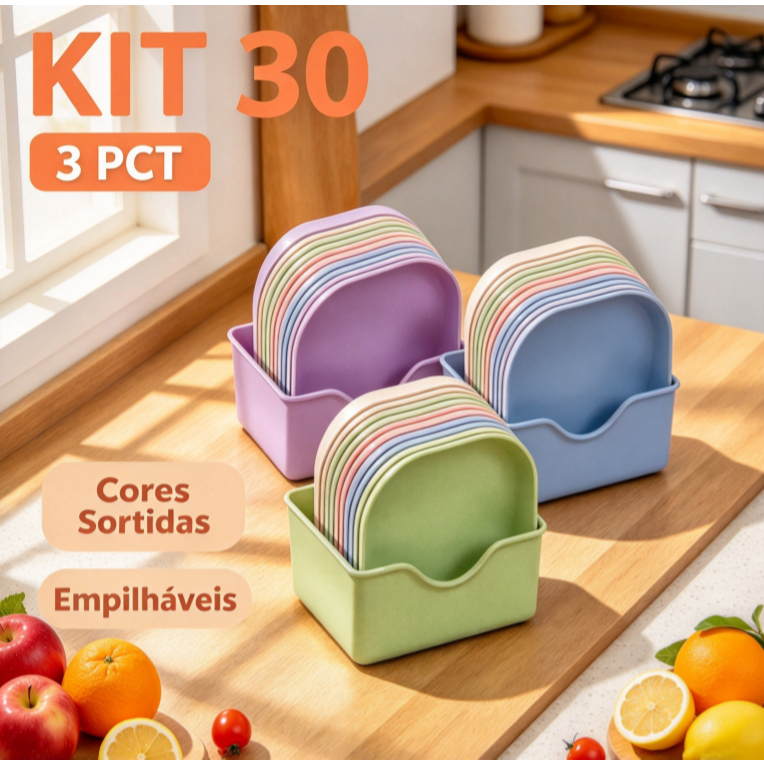 Kit 30 Pratos Plásticos Coloridos Duros Reutilizáveis Para Refeições e ...