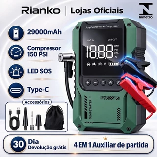 TORVULIN Auxiliar de Partida 12V Portátil com Power Bank 29000mAh Compressor de Ar 150psi e Lanterna LED SOS
