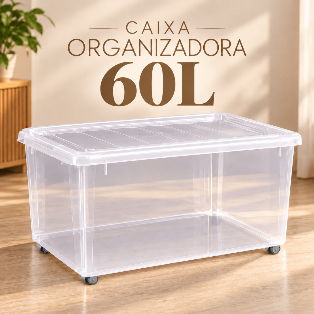 Caixa Organizadora Container Transparente com Trava E Rodinhas 60 ...