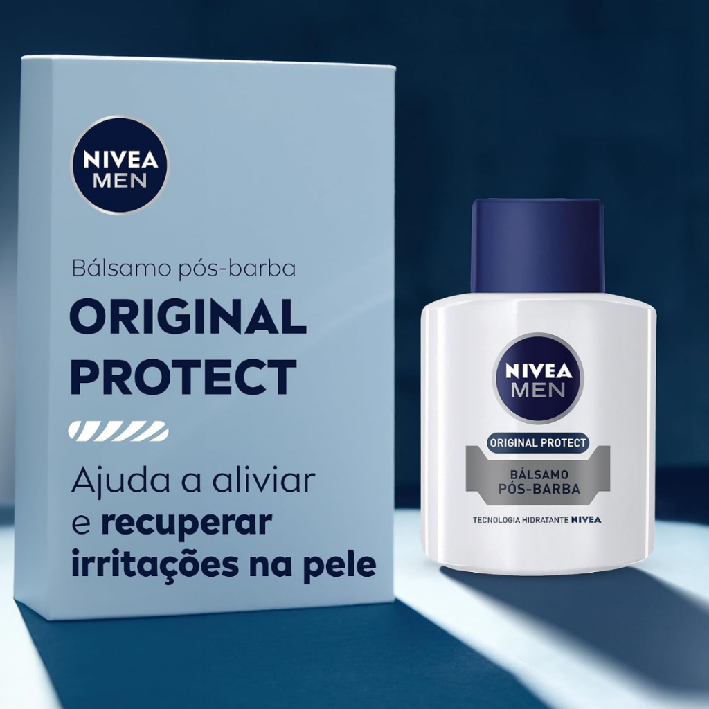 Bálsamo Pós Barba NIVEA MEN Original Protect 100ml, Hidrata e Acalma, Reduz Irritação, Aloe Vera e Glicerina, Alívio