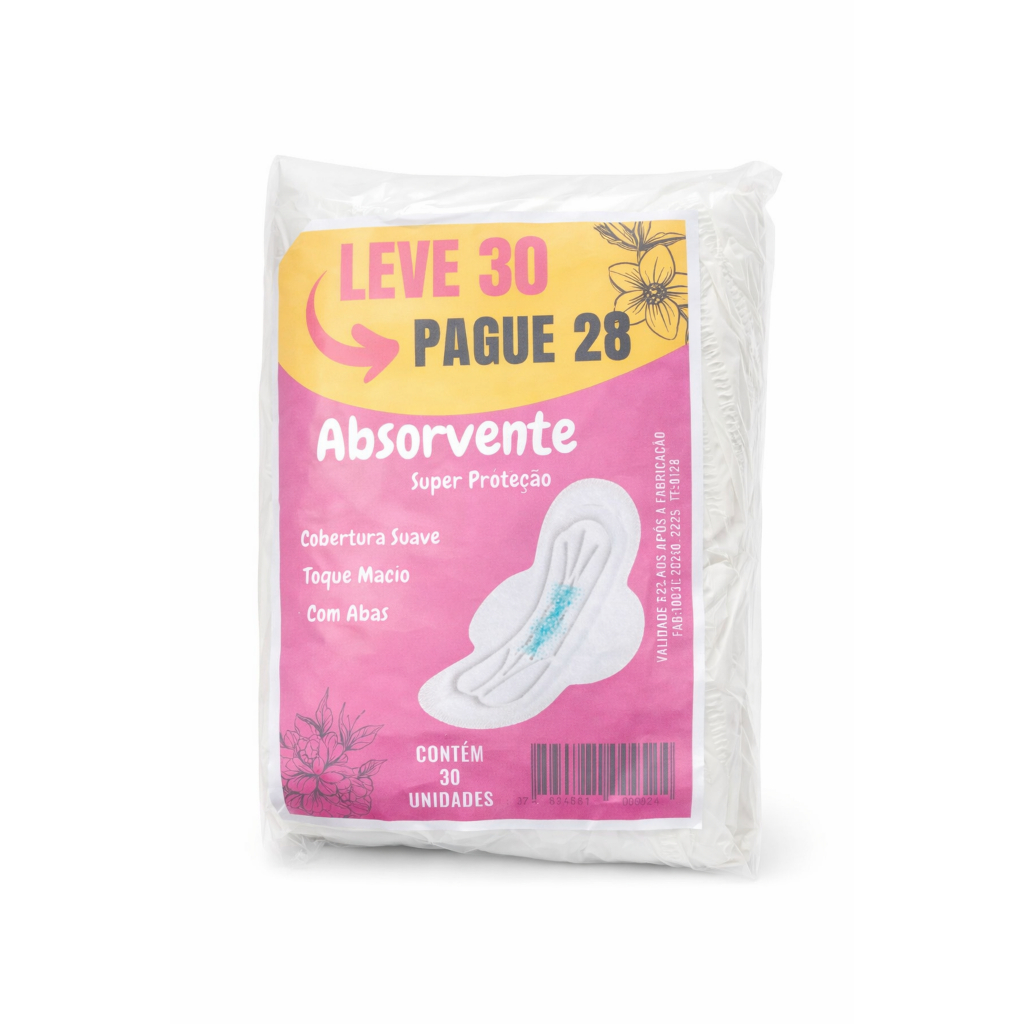 Absorvente Feminino Com Abas Alta Absorção Fluxo Intenso Proteção ...