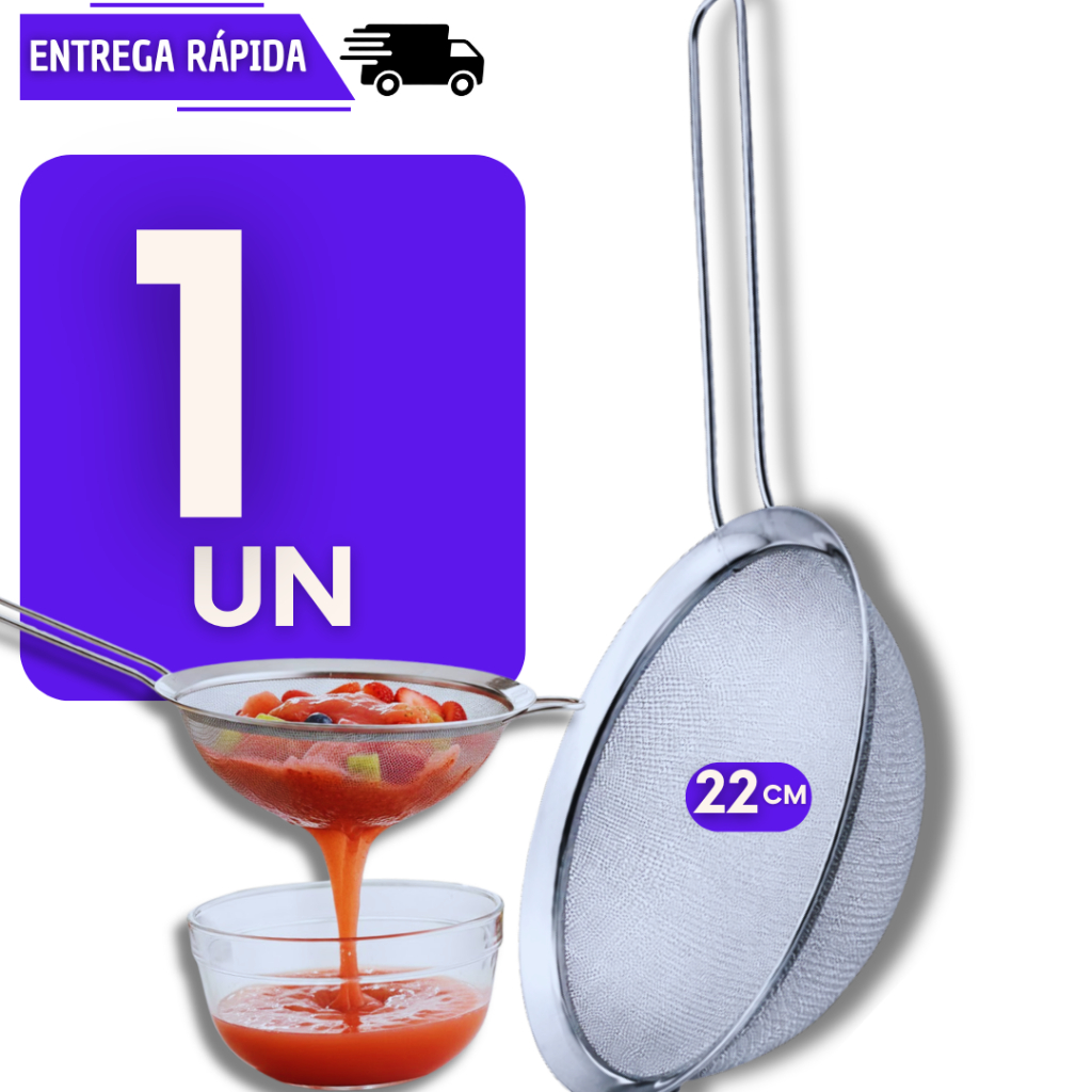 1 Peneiras Aço Inox 22 cm Para Coador Alimentos Utensilios d