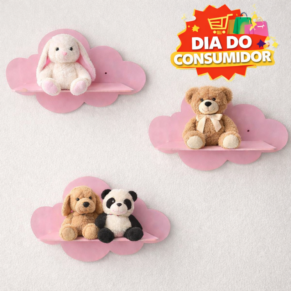 Kit Três Nichos Modelo Nuvem Decoração Quarto do Bebê | Shopee Brasil
