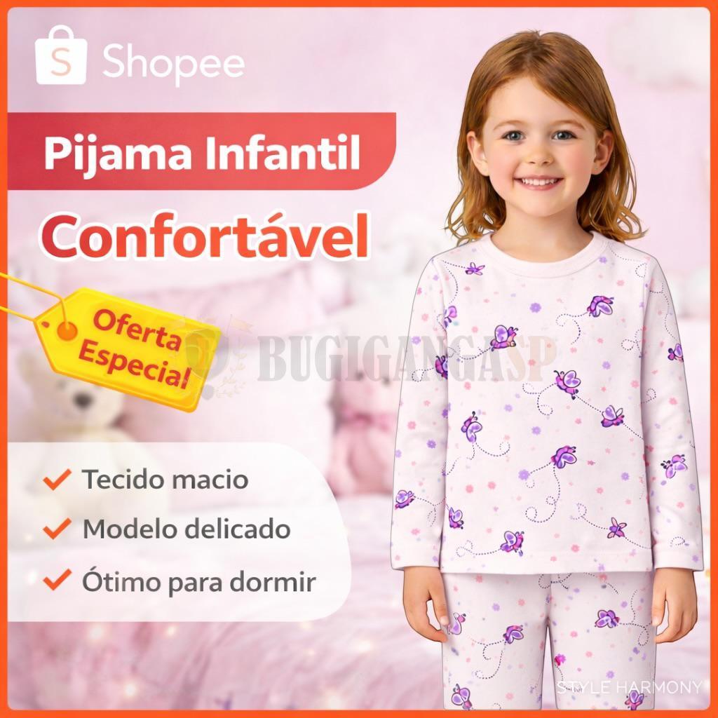 Pijama Infantil Menina 100% Algodão 02 ao 10 Confortável Macio com  Estampas Divertidas em Oferta na Shopee