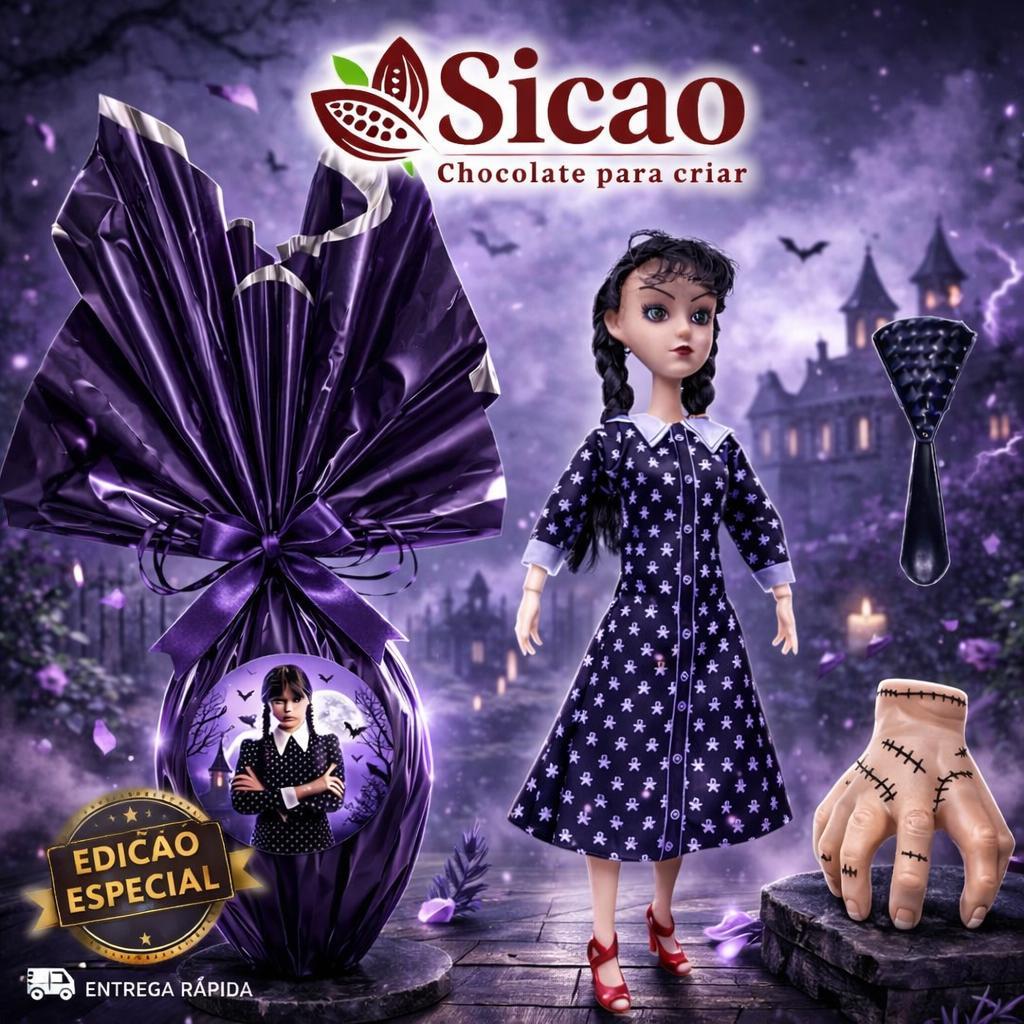 Ovo de Pascoa Wandinha 250g Chocolate Sicao ao Leite Ideal Presente I antil