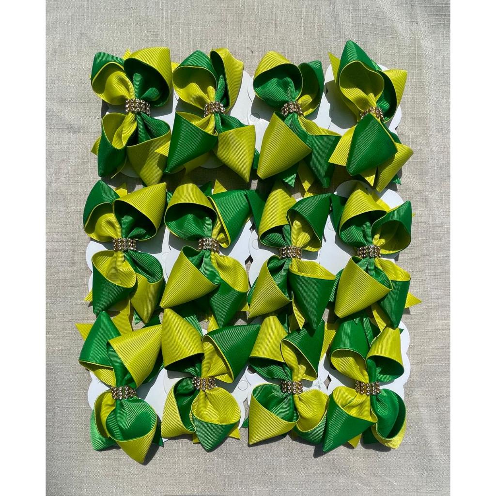 Laço de Cabelo Infantil Brasil Copa 2026 Verde e Amarelo com Brilho Kit 12 Unidades Atacado em Oferta na Shopee