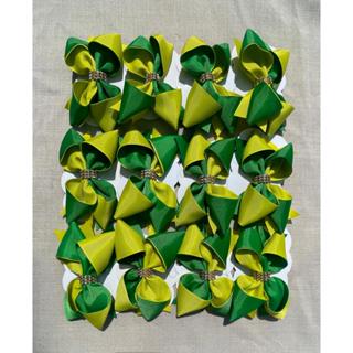 Laço de Cabelo Infantil Brasil Copa 2026 Verde e Amarelo com Brilho Kit 12 Unidades Atacado em Oferta na Shopee