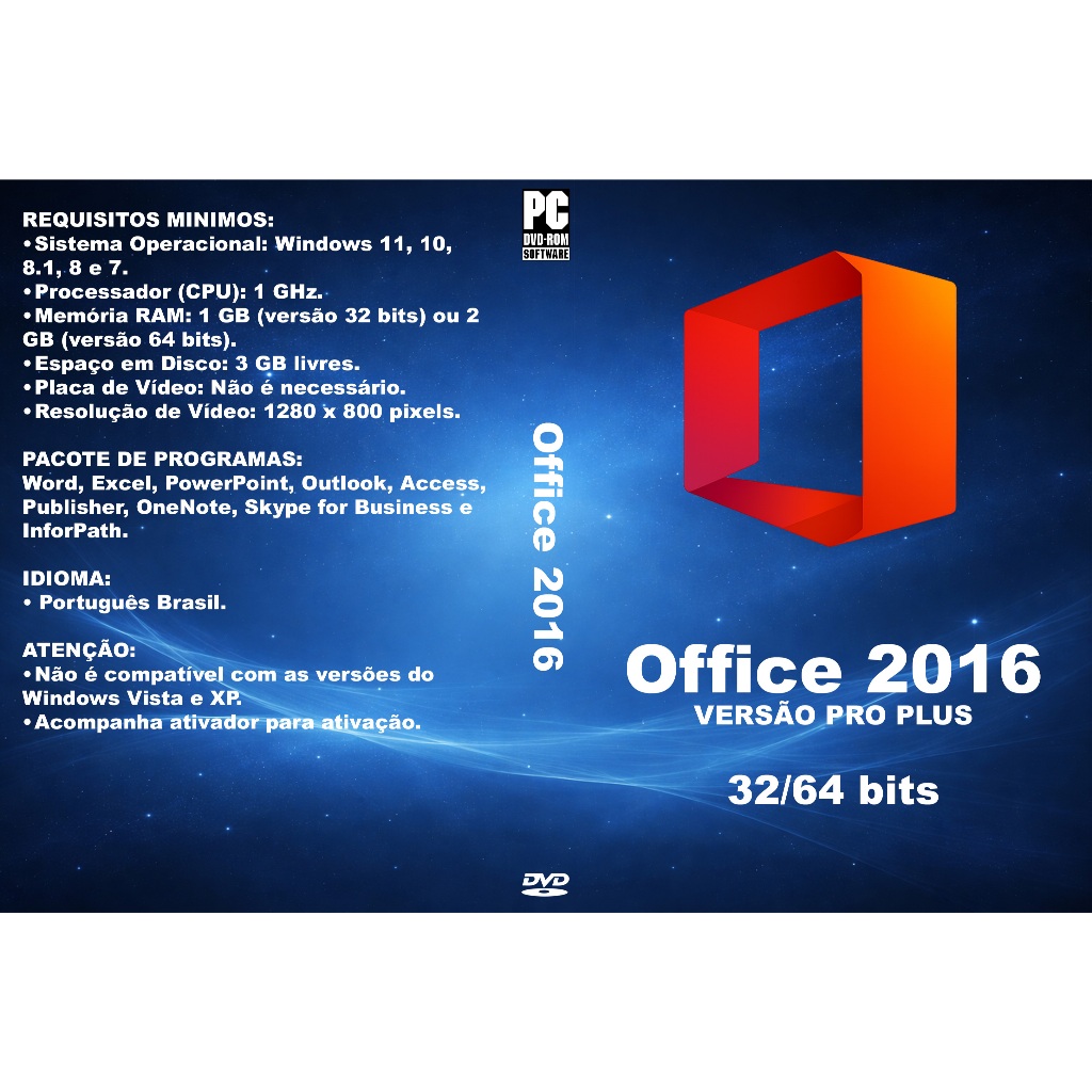 Office 2016 - 32/64 bits - DVD/PC | Shopee Brasil