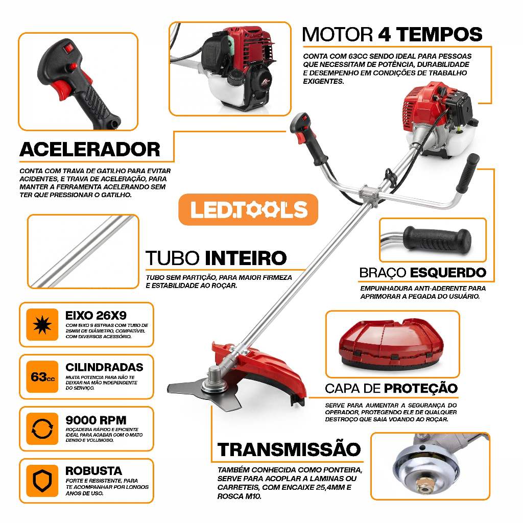 Roçadeira Nakasaki 4 Tempos 3hp 63cc Ohc A Gasolina Profissional