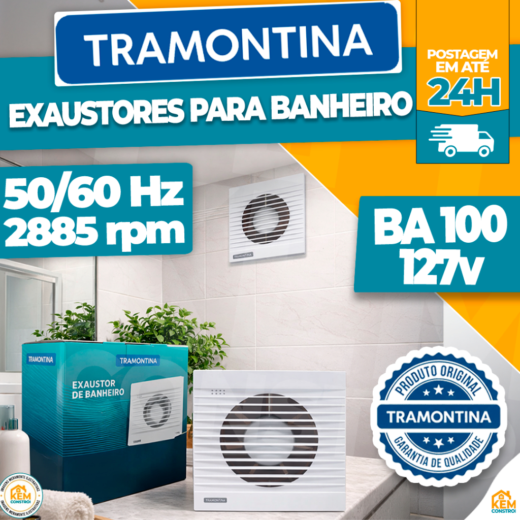 Exaustor De Ar TRAMONTINA 127v Silencioso Para Banheiro E Lavabo 100mm ...